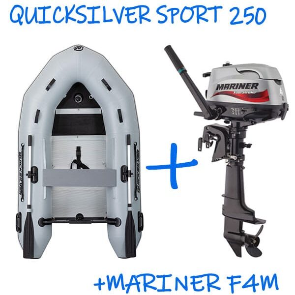 Quicksilver Sport 250 Grey PVC Inflatable Boat and Mariner F4M 4Hp 4 Stroke Bundle