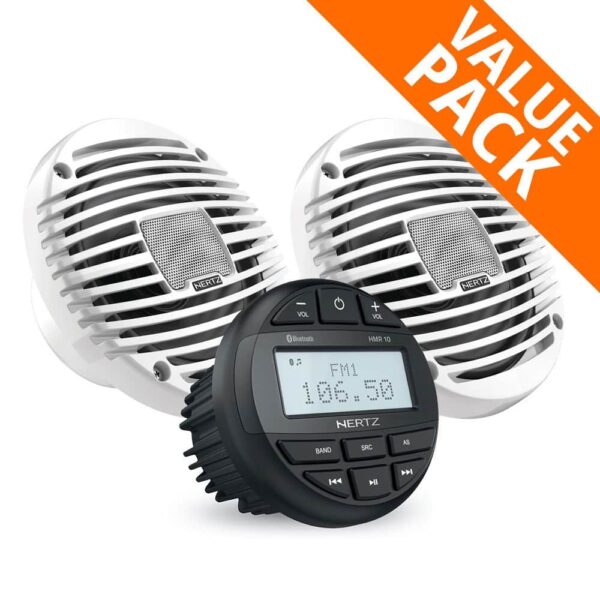 Hertz HMR 10 IP66 Marine Stereo & 100W HEX 6.5″ White Speakers