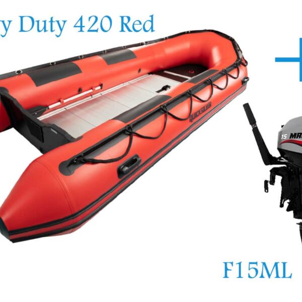 Quicksilver Heavy Duty 420 Inflatable Boat (Red) and Mariner F15M 15hp Bundle