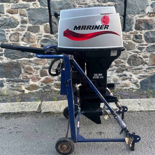 Used 50hp mariner ex RNLI – intermediate shaft, two stroke, electric start, manual start, tiller control