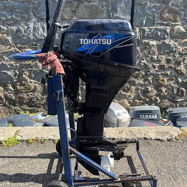 Used 15hp Tohatsu Outboard – fourstroke, Long shaft, manual start, tiller tiller control