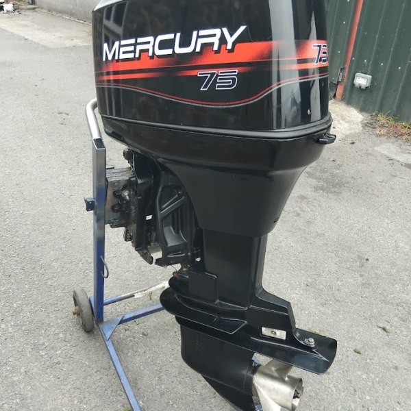 Used 75hp Mercury -longshaft, electric start, on remotes. Two stroke.