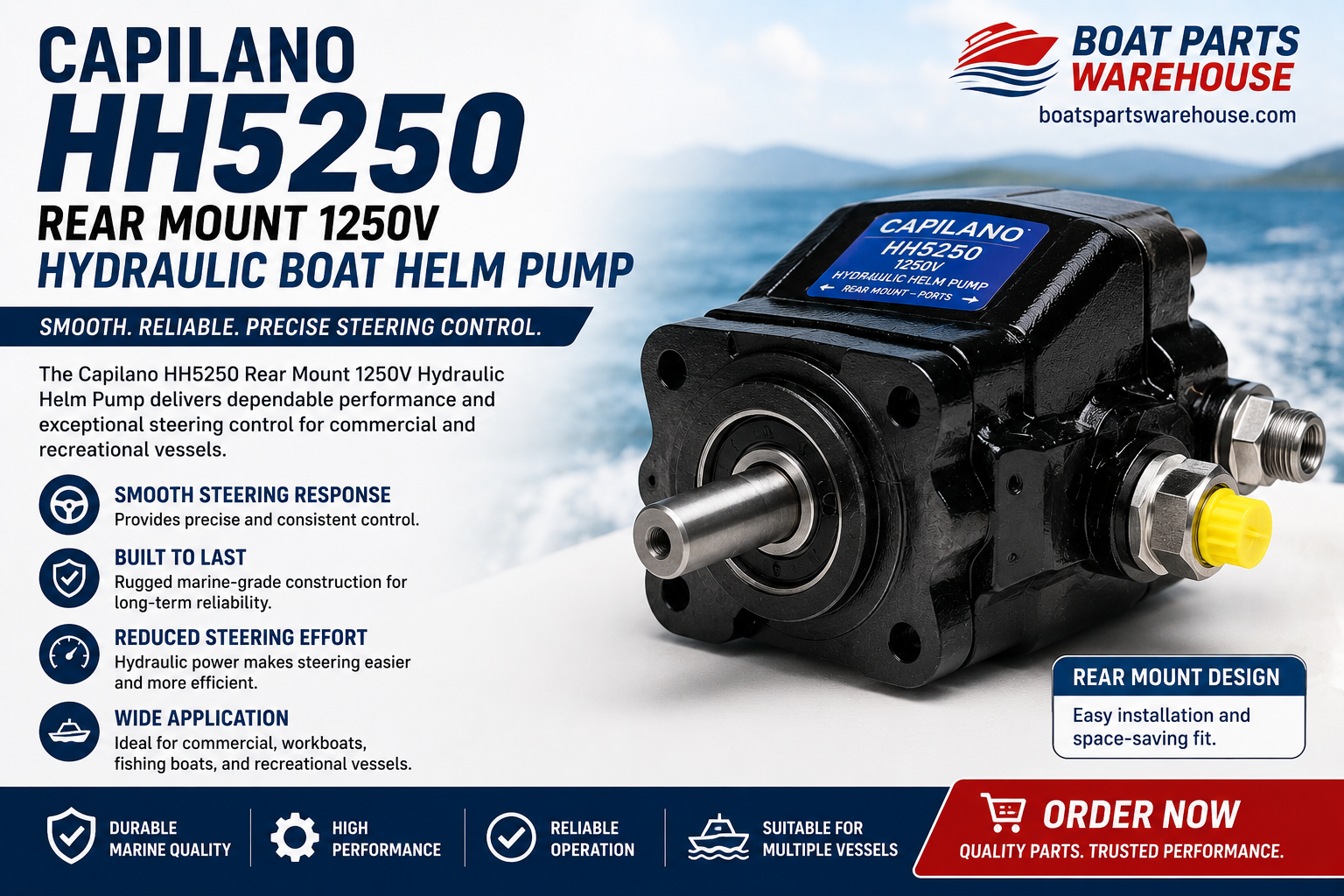 Capilano HH5250 Rear Mount 1250V Hydraulic Boat Helm Pump for marine steering systems