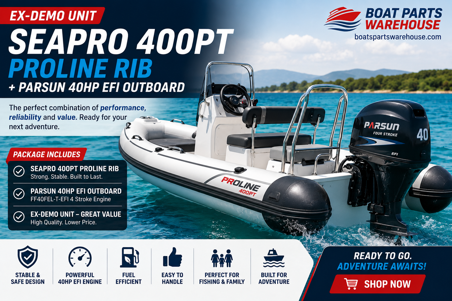 EX-DEMO Seapro 400PT PROLINE RIB with Parsun 40HP EFI 4 Stroke Outboard Engine