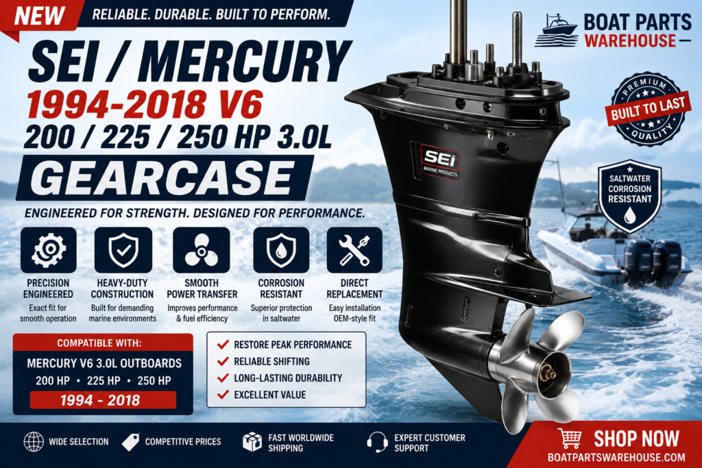 New SEI Mercury 3.0L Gearcase replacement lower unit for Mercury V6 200HP, 225HP, and 250HP outboard engines (1994–2018)