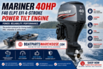 Mariner 40HP Outboard F40 ELPT EFI 4-Stroke Power Tilt Engine for fishing boats, RIB boats, and recreational vessels